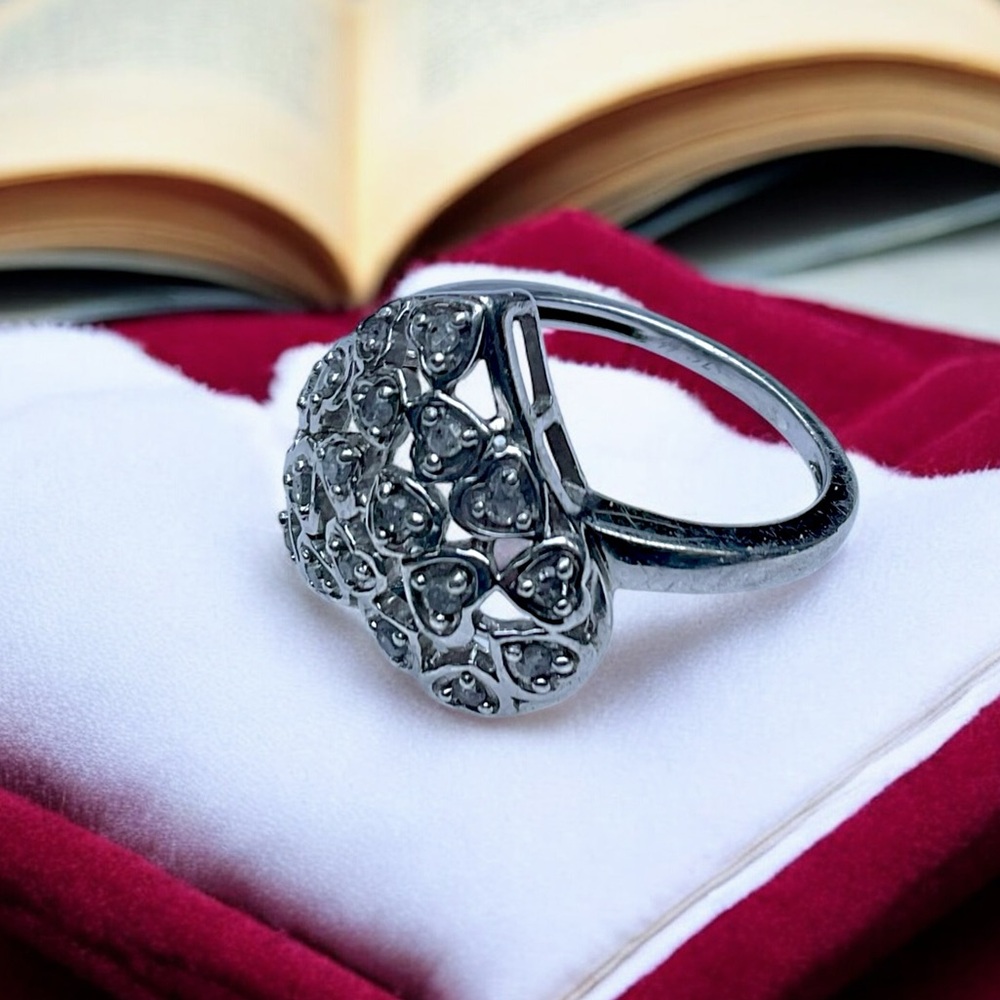 🌺Unique Genuine Diamond & Sterling Heart Ring - Picture 6 of 9